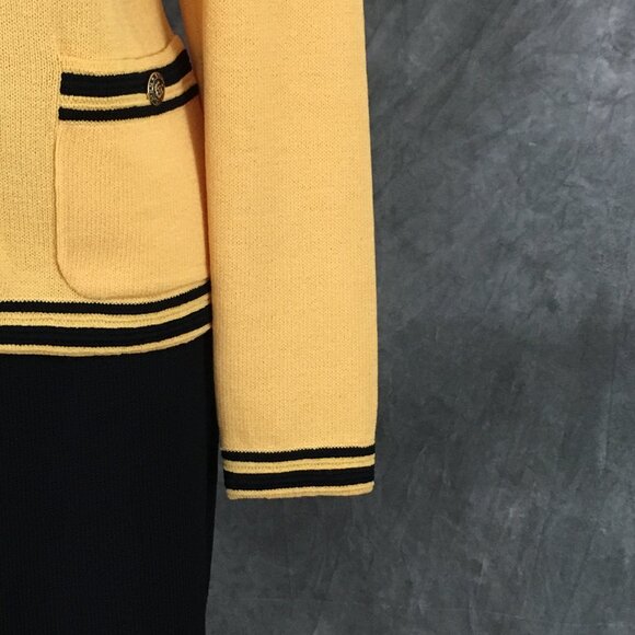BEAUTIFUL St John collection knit yellow black jacket skirt suit size 8 10 - Picture 6 of 10